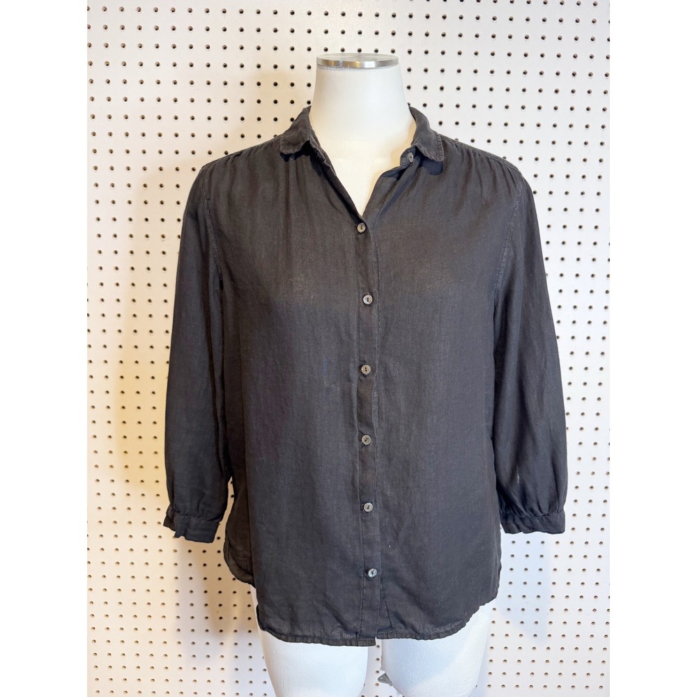Velvet by Graham & Spencer | Black 100% Linen Button Down Blouse Top Small